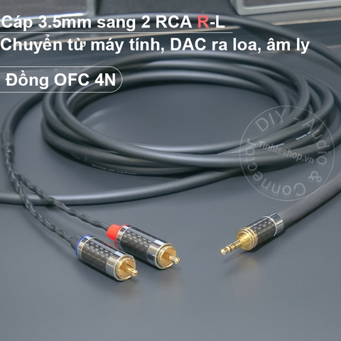 Dây AUX 3.5 sang 2 đầu bông sen AV Canare Nhật Bản - DIY 1/8'' to 2 RCA Stereo Audio Cable