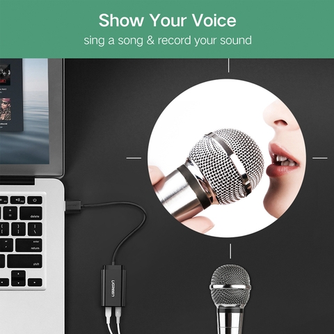 USB sound card Ugreen US205 30724 - USB audio adapter external stereo sound card with 3.5mm headphone and microphone jack