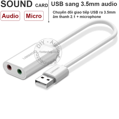 USB sound card Ugreen US205 30724 - USB audio adapter external stereo sound card with 3.5mm headphone and microphone jack