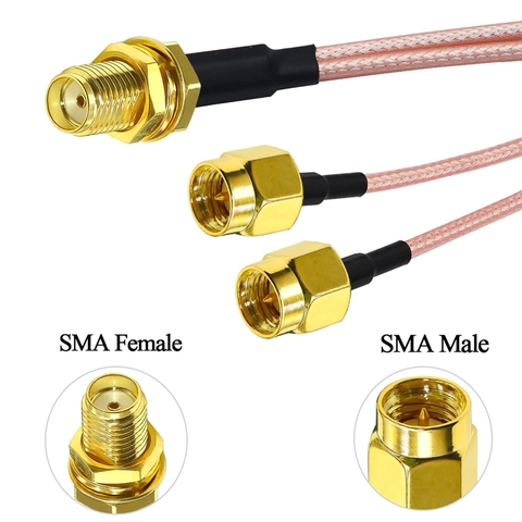 Cáp chia đầu SMA cái sang 2 đực cho Anten sóng wifi Bộ đàm - SMA plug coaxial cable splitter for network devices, walkie-talkies, radios, and drones.