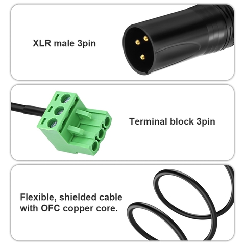 Dây terminal Euro block 3pin sang canon đực - Phoenix cable XLR 3P male to PHX3M NBKF/2EDG-5.08 3pin PCB screw terminal block adapter connector cord for speakers
