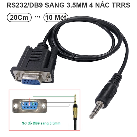 Cáp RS232 DB9 cái sang 3.5mm 4 nấc TRRS kiểu 1 - DB9 Female to 3.5mm 4 Pole Male Cable