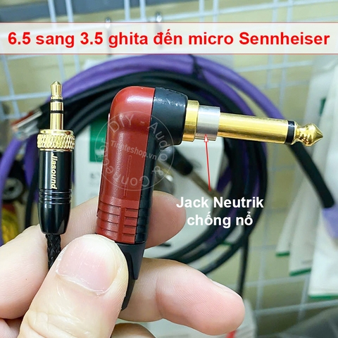 Cáp cắm ghita vào microphone không dây Sennheiser - 3.5mm screw lock to 6.35mm jack guitar audio cable Instrument cord for Sennheiser wireless SK EK 100 300 500 G3…