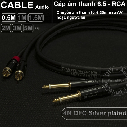Cáp chuyển 6.5mm 6.35mm mono ra AV RCA lõi đồng OFC 4N mạ bạc 0.5M 1M 1.5M 2M 3M 5M