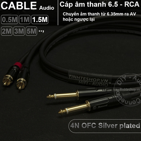 Cáp chuyển 6.5mm 6.35mm mono ra AV RCA lõi đồng OFC 4N mạ bạc 0.5M 1M 1.5M 2M 3M 5M