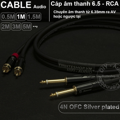 Cáp chuyển 6.5mm 6.35mm mono ra AV RCA lõi đồng OFC 4N mạ bạc 0.5M 1M 1.5M 2M 3M 5M