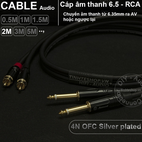 Cáp chuyển 6.5mm 6.35mm mono ra AV RCA lõi đồng OFC 4N mạ bạc 0.5M 1M 1.5M 2M 3M 5M