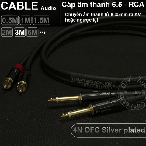 Cáp chuyển 6.5mm 6.35mm mono ra AV RCA lõi đồng OFC 4N mạ bạc 0.5M 1M 1.5M 2M 3M 5M