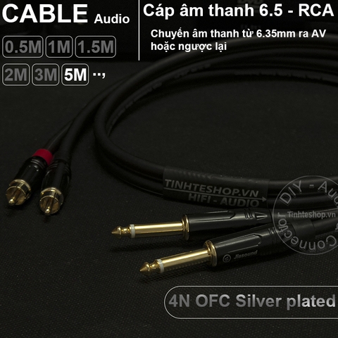 Cáp chuyển 6.5mm 6.35mm mono ra AV RCA lõi đồng OFC 4N mạ bạc 0.5M 1M 1.5M 2M 3M 5M