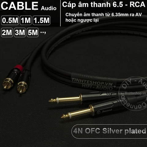 Cáp chuyển 6.5mm 6.35mm mono ra AV RCA lõi đồng OFC 4N mạ bạc 0.5M 1M 1.5M 2M 3M 5M