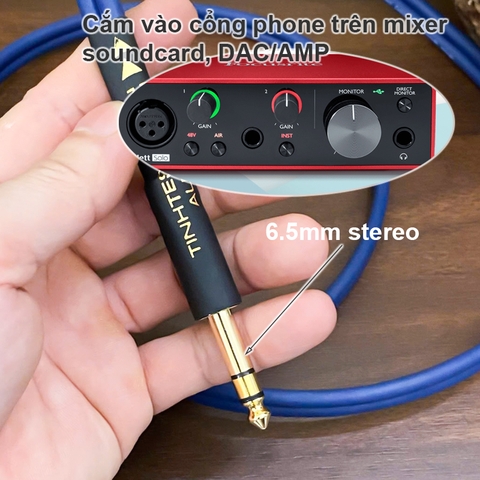 Dây 6.5 ly stereo sang 2 đầu jack bông sen chuyển âm thanh từ cổng phone trên Soundcard Mixer DAC sang Loa Âm ly