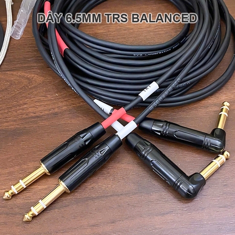 Cặp dây 6.5 ly TRS balanced đầu vuông góc chuyển âm thanh từ Soundcard Mixer DAC - AMP sang Loa kiểm âm