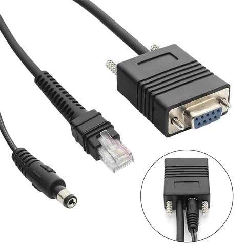 RS232 Serial Cable with 12V Power Supply for Zebra DS2208 DS3608 DS3678 LI3608 LI3678 Handheld Barcode Scanner, RJ-45 Interface to DB9 Female Connector