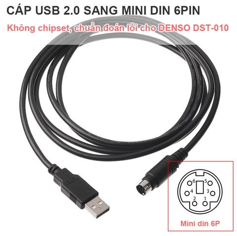 Dây USB sang mini 6pin cắm Máy tính đến Bộ chuẩn đoán DENSO DST-010 - USB to Mini Din 6-pin cable, DENSO replacement accessory, part number 95171-1378
