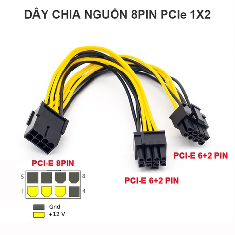Dây nguồn cạc màn hình PCIe 8pin 1 ra 2 - 8-Pin Black GPU PSU Sleeved Graphic Card Power Supply Extension
