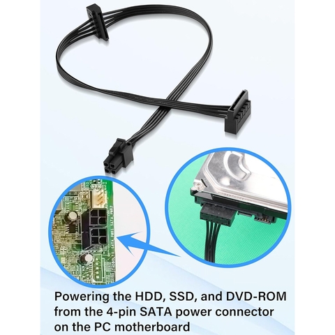 Cáp nguồn 4pin sang 2 SATA cho máy đồng bộ Lenovo dòng M2601K, M4400C, M4500K, M4550, M4600T, M4650, M4900, dòng B4550, dòng T4900V, dòng R4900D, dòng T6900c,TS550, dòng P310 và P320, và dòng H3050, H3060