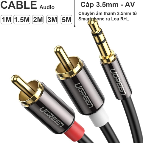 Dây cáp âm thanh 3.5mm ra 2 cổng AV RCA Ugreen AV116 1M 1.5M 2M 3M 5M