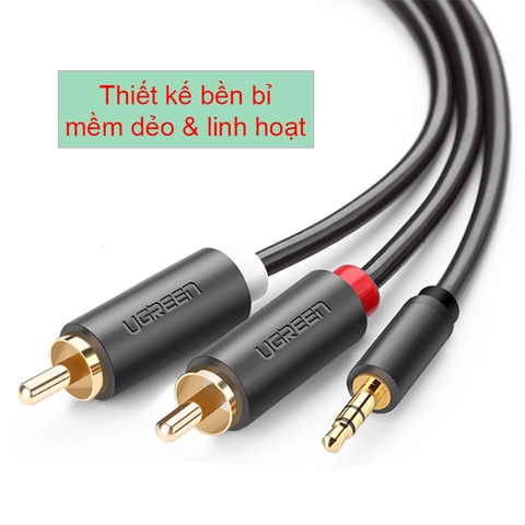 Dây âm thanh 3.5mm ra 2 đầu AV RCA Ugreen AV102 1M 1.5M 2M 3M 5M 10M