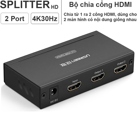 Bộ chia cổng HDMI 1 ra 2 hỗ trợ 4K Ugreen 40201 - HDMI splitter 2 port support 4K