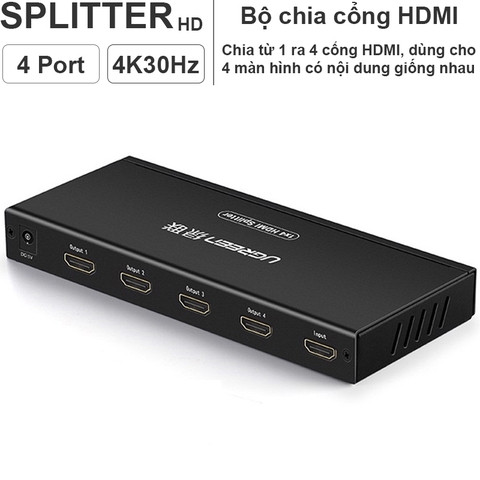 Bộ chia HD 4 cổng hỗ trợ 4K 3D Ugreen 40202 - 1x4 HDMI amplifier splitter support 4K30Hz