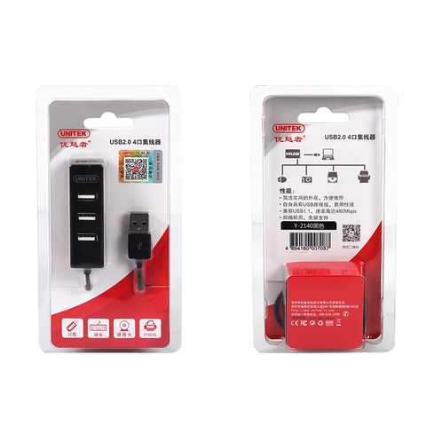 Bộ chia USB 4 cổng V2.0 - USB HUB 2.0 4 port Unitek Y-2140 cáp dài 80Cm