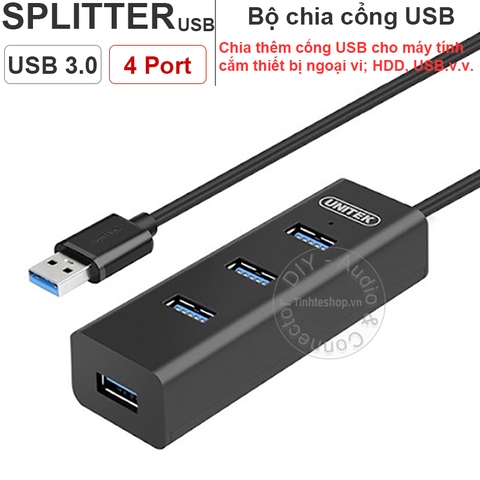 Bộ chia 4 cổng USB 3.0 Unitek Y-3089 có cổng hỗ trợ nguồn ngoài