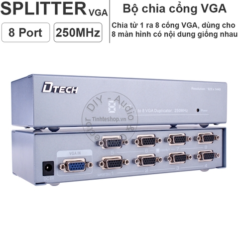Bộ chia VGA 1 ra 2 250MHz 1920x1440P DTECH DT-7252 - VGA splitter 1 to 2 port