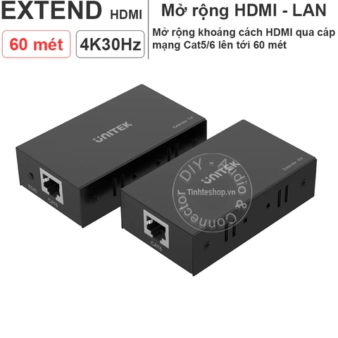 Bộ khuếch đại HDMI qua cáp mạng 60 mét Unitek V100A - HDMI Extender Over Ethernet support 4K