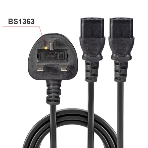 Cáp nguồn 3 chân UK BS1363 ra 2 cổng C13 3x0.75mm