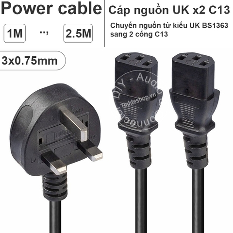 Cáp nguồn 3 chân UK BS1363 ra 2 cổng C13 3x0.75mm