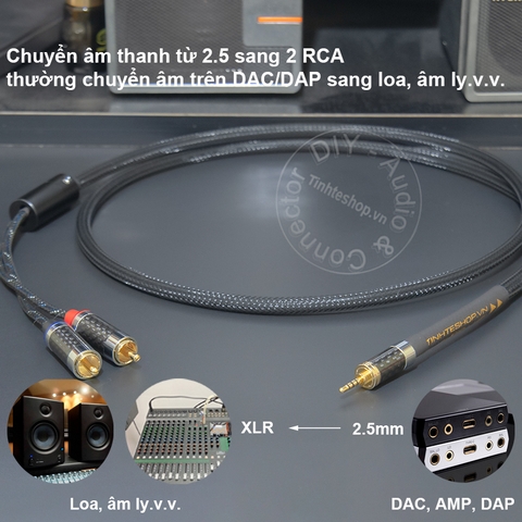 Dây 2.5mm sang 2 đầu RCA R-L lõi đồng 6N mạ bạc