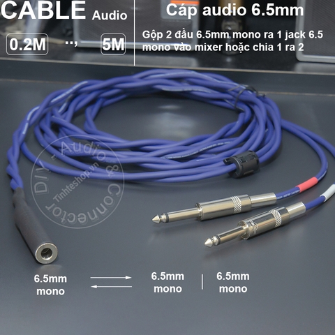 Dây 2 đầu 6 ly mono đực sang 6 ly mono cái cho Pickup Đàn Mixer - 6.5mm TS audio cable with 2 male to 1 female for Musical Instrument Mixer Powered Speaker
