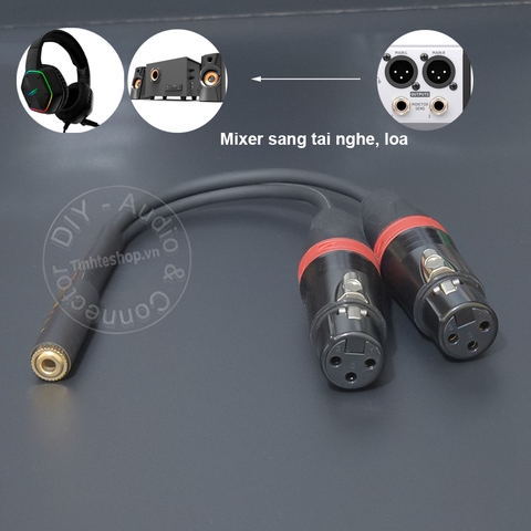Jack 2 đầu canon sang 3.5 cắm từ Mixer Sound card sang Tai nghe Loa - DIY 3.5mm female to 2 female XLR audio cable