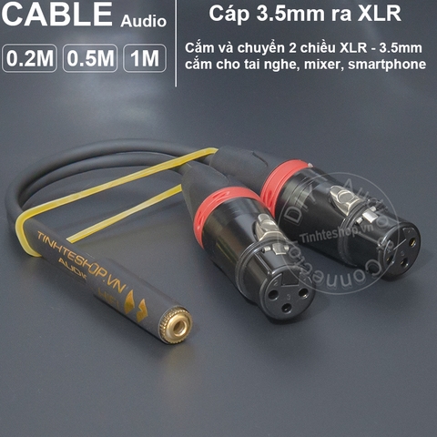Jack 2 đầu canon sang 3.5 cắm từ Mixer Sound card sang Tai nghe Loa - DIY 3.5mm female to 2 female XLR audio cable