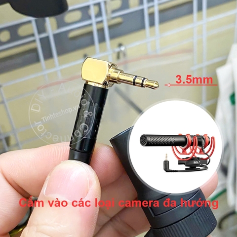 3.5 sang canon bẻ góc chữ L xoay được các hướng cắm Micro không dây vào Mixer Camera - 1/8'' to XLR male right-angle swivel connector.
