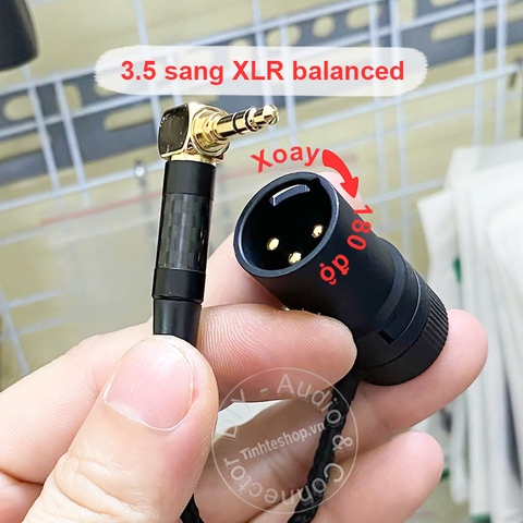 3.5 sang canon bẻ góc chữ L xoay được các hướng cắm Micro không dây vào Mixer Camera - 1/8'' to XLR male right-angle swivel connector.
