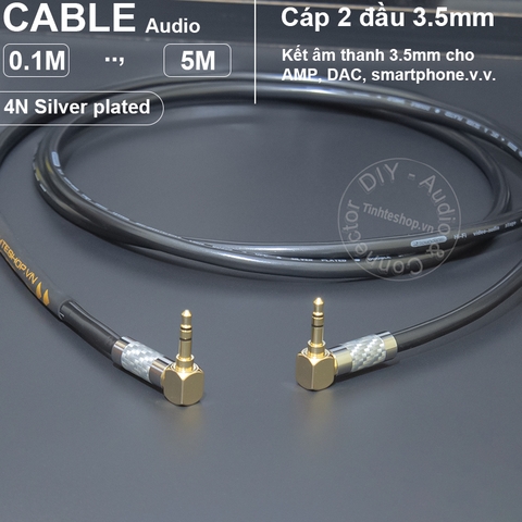 Dây 2 đầu 3.5 đồng mạ bạc đầu thẳng đầu chữ L - Silver plated copper AUX audio cable straight and right angle plug