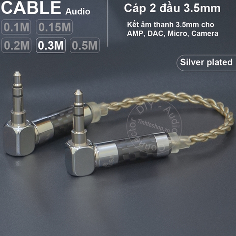 Cáp 2 đầu 3.5 mạ bạc vuông góc cắm cho DAC AMP Microphone Camera DIY 0.1 đến 0.5 mét - Silver plated copper core 3.5mm stereo audio cable