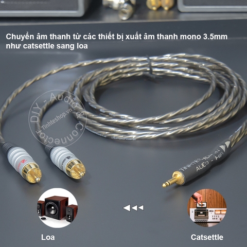 Cáp 3.5 mono ra 2 AV chuyển từ Catsettle ra Loa Âm ly 0.2 đến 5 mét - DIY 3.5mm mono to 2 RCA audio cable