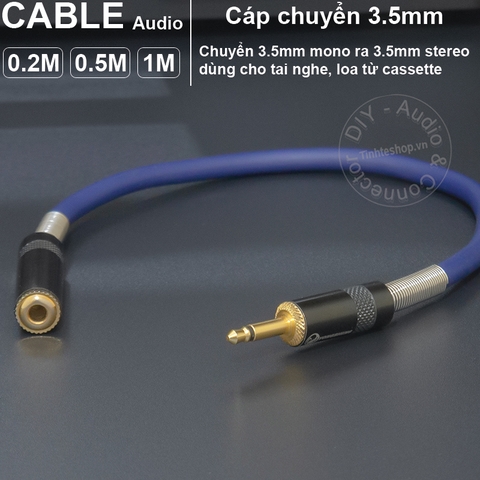 Dây 3.5 mono sang stereo cắm Tai nghe Loa cho đài cassette DIY 0.2 đến 1 mét - 3.5mm mono to stereo audio cable
