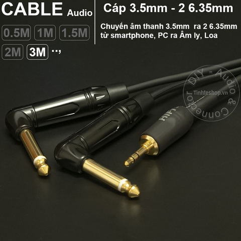 Dây 3.5 sang 2 đầu 6.5 DIY dài 0.5 đến 10 mét - 3.5mm x2 6.35mm cable