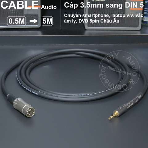 Dây 3.5mm sang 5pin chuyển âm thanh từ Smarphone Máy tính sang Âm ly cổ Châu Âu - 1/8 to MIDI 5 pin AUX
