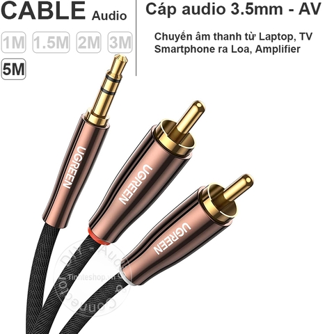 Dây 3.5 ra AV Ugreen AV170 1 đến 5 mét - High performance 1/8 to 2 RCA AUX audio cable