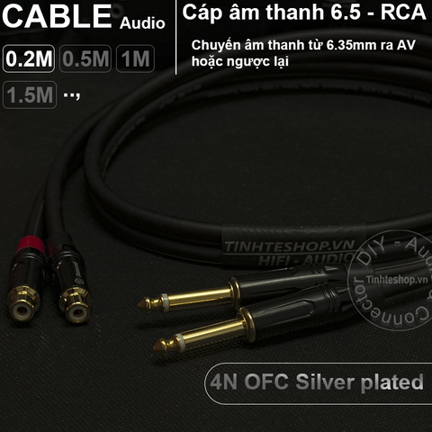 Cáp chuyển 6.5mm 6.35mm mono ra AV RCA cổng cái lõi đồng OFC 4N mạ bạc 0.2M 0.5M 1M 1.5M