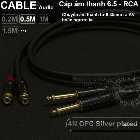 Cáp chuyển 6.5mm 6.35mm mono ra AV RCA cổng cái lõi đồng OFC 4N mạ bạc 0.2M 0.5M 1M 1.5M