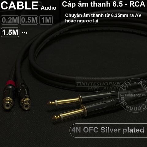 Cáp chuyển 6.5mm 6.35mm mono ra AV RCA cổng cái lõi đồng OFC 4N mạ bạc 0.2M 0.5M 1M 1.5M