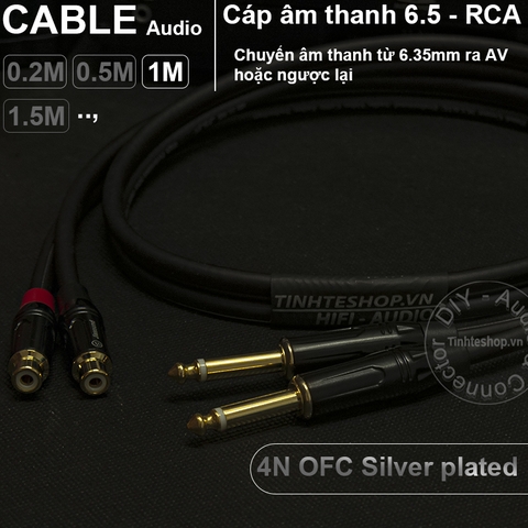Cáp chuyển 6.5mm 6.35mm mono ra AV RCA cổng cái lõi đồng OFC 4N mạ bạc 0.2M 0.5M 1M 1.5M