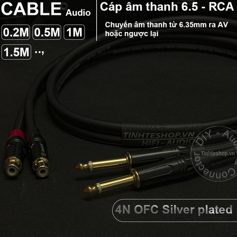 Cáp chuyển 6.5mm 6.35mm mono ra AV RCA cổng cái lõi đồng OFC 4N mạ bạc 0.2M 0.5M 1M 1.5M