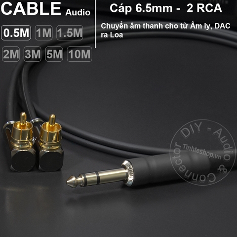 Dây jack 6 ly stereo ra 2 AV cong DIY 0.5M đến 5M - 6.5mm TRS to 2 RCA cable