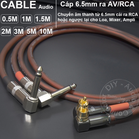 Dây 6 ly ra AV 2 đầu vuông góc 1 cặp DIY 0.5M đến 10M - 6.5mm to RCA cable